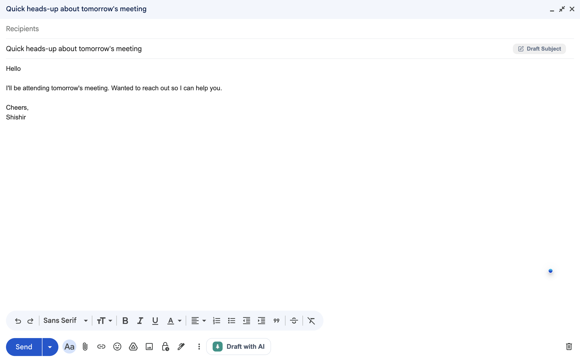 Foresty draft inside Gmail compose window