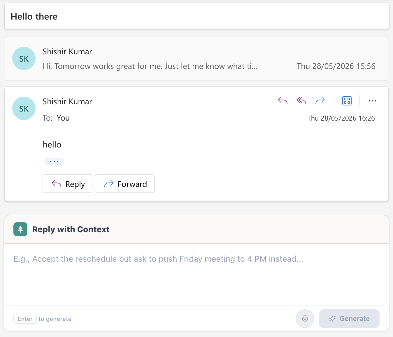 Foresty Outlook reply context helper screenshot