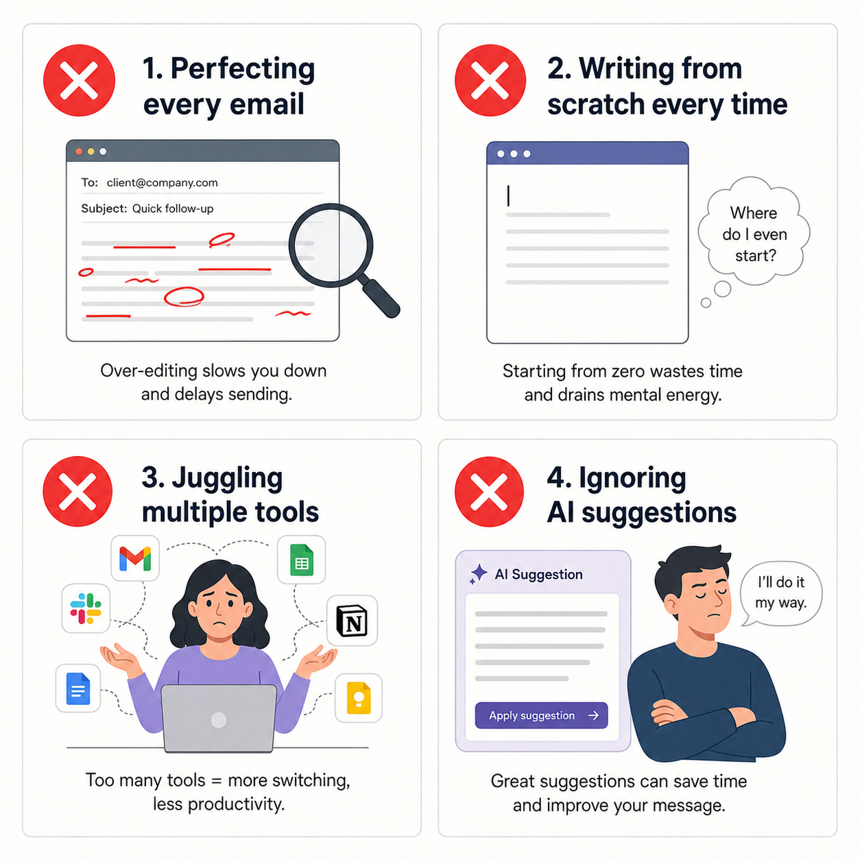 Common email reply mistakes visual