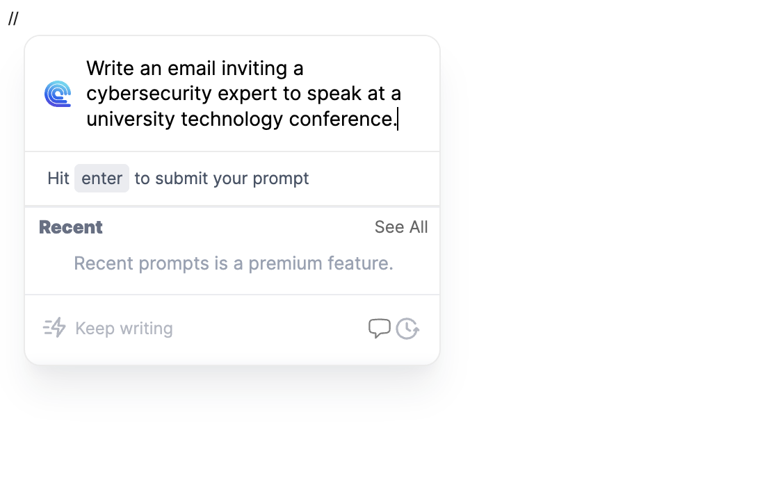 Compose AI email generation draft popup showing layout options