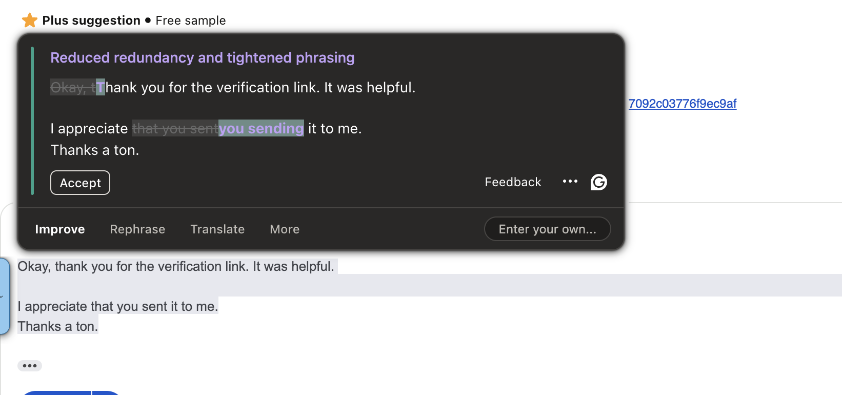 Grammarly rephraser rewrite card suggestions