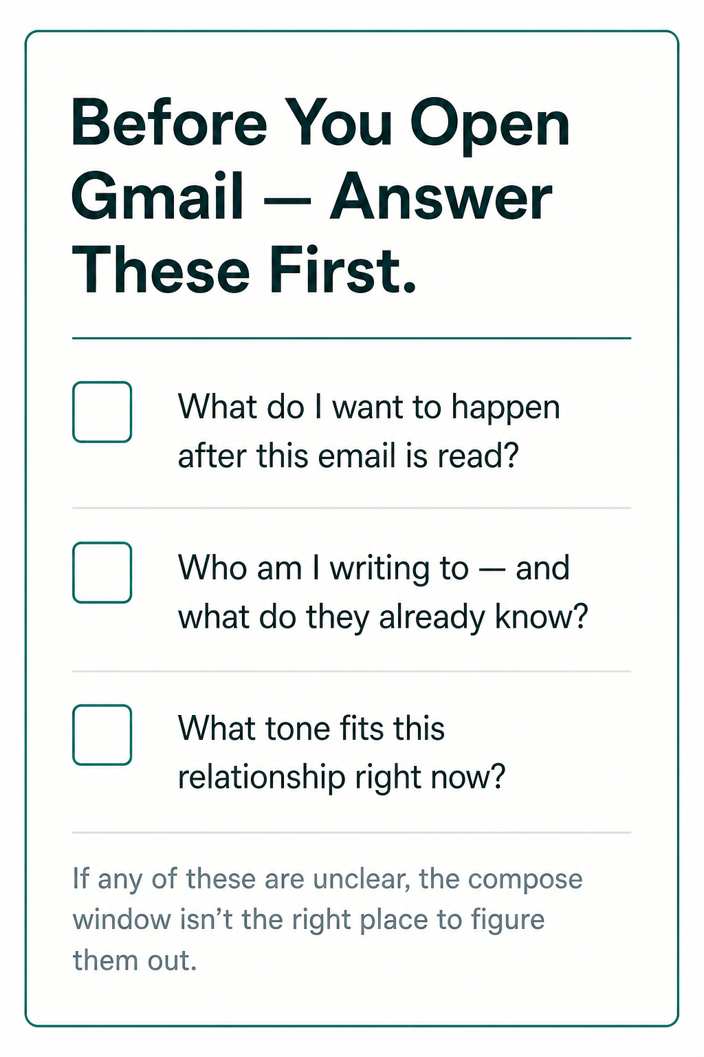Pre-draft checklist: three questions to answer before opening Gmail compose