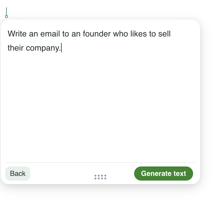 QuillBot prompt-based email generation assistant window in Gmail