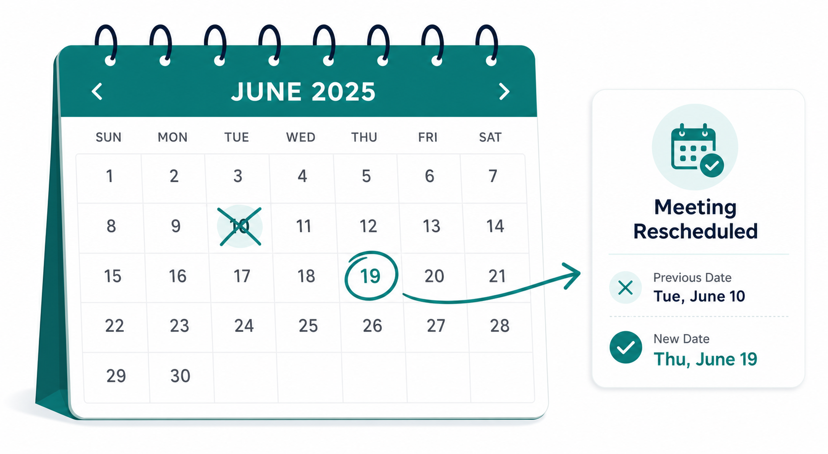 Rescheduling a meeting illustration with calendar
