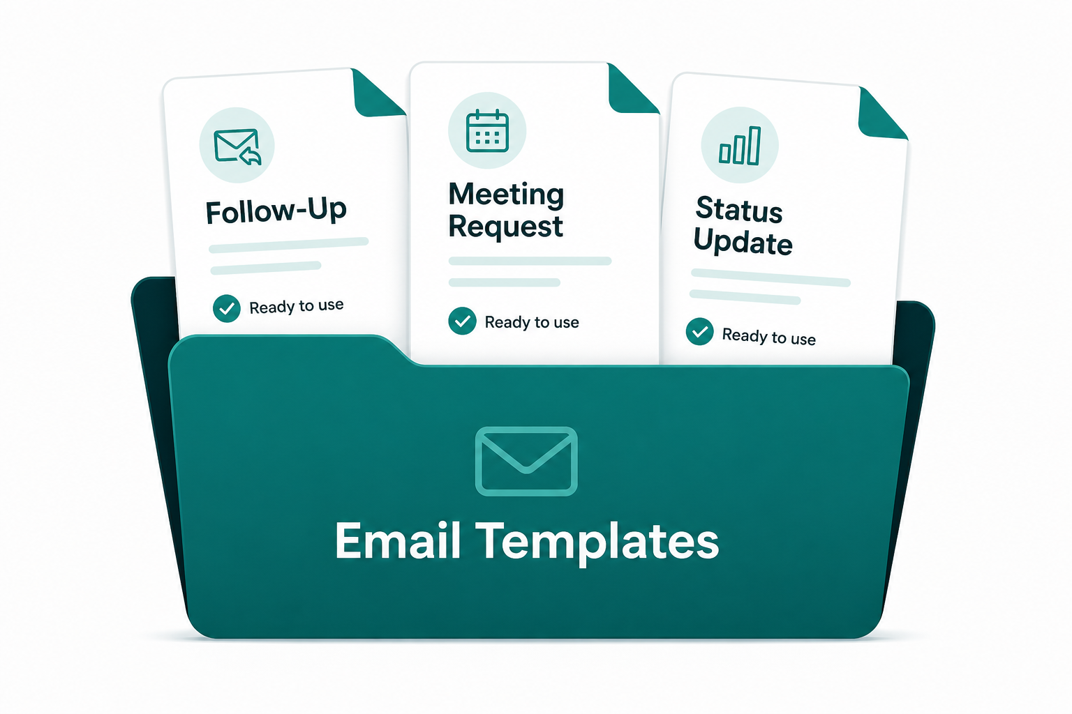 Illustration of a personal email template library with follow-up, meeting request, and status update templates