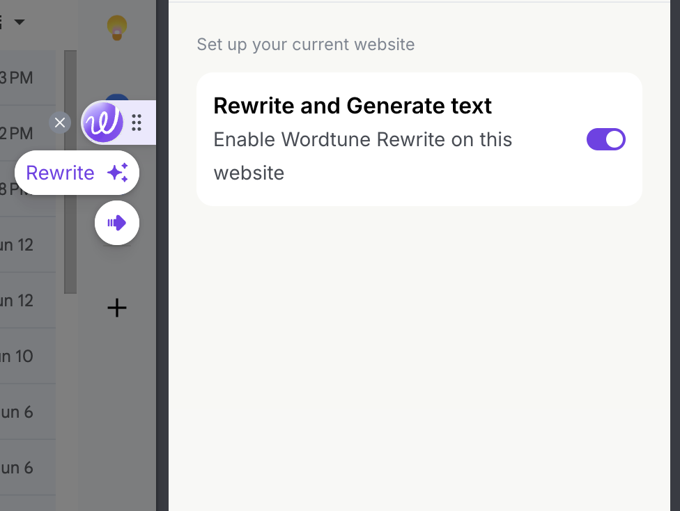 Wordtune rephrasing suggestions for business emails in Gmail compose window