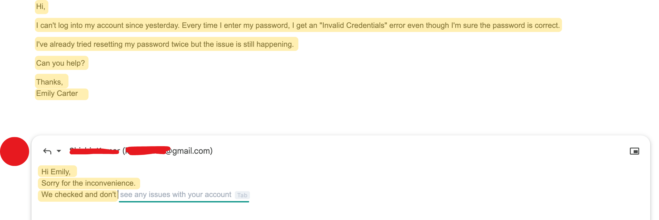 Context reply autocomplete