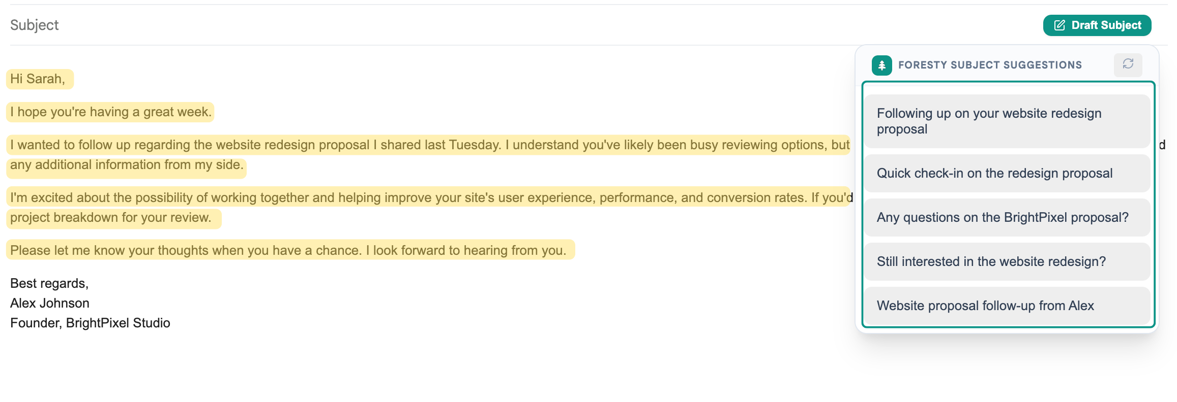 Context aware subject lines