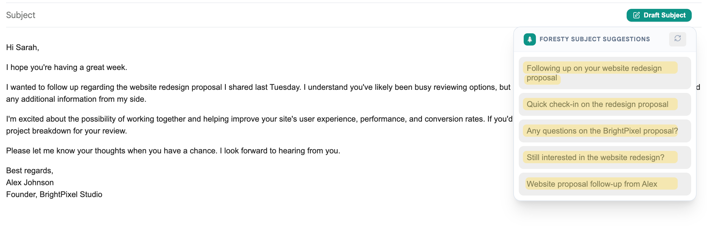 Multiple subject line variations
